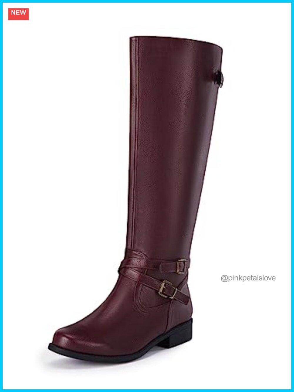 Womens Knee High Riding Boots Faux Leather Wide Calf Flat Low Heel Side Zipper